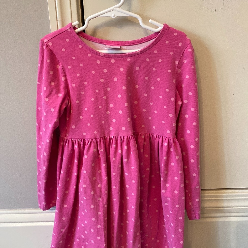 Little Girls Pink Polka Dot Long Sleeved Dress